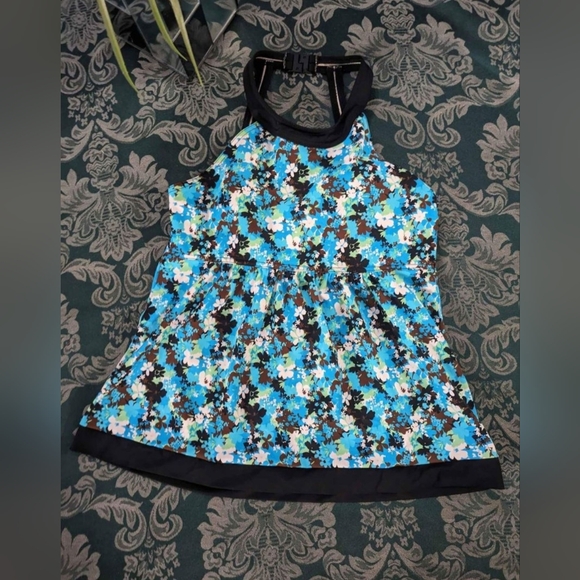 Blue Multicolored Halter Floral Tankini Swim Top W/ Built in Bra S-M - Picture 6 of 6